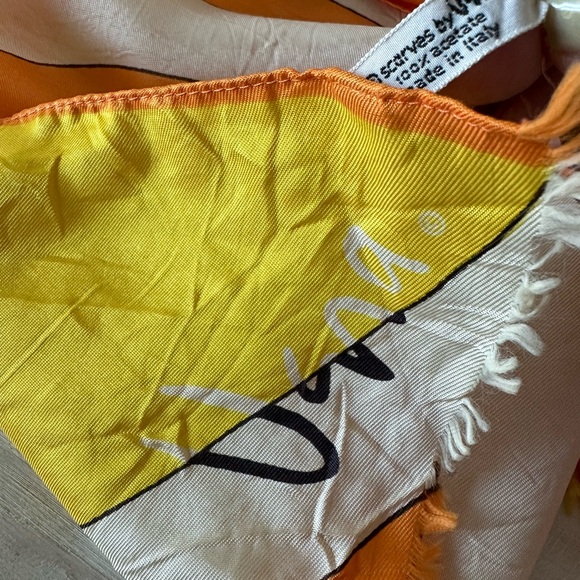Vintage Vera Neumann Orange Yellow Ivory Hippie Oblong Frayed Scarf Headwrap - Picture 7 of 7